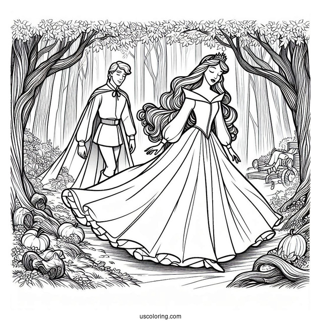 Sleeping Beauty Coloring Page Of Prince Philip Courting Aurora In The Forest