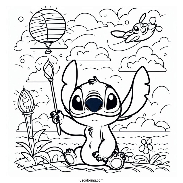 Easy To Color Stitch Character For Preschoolers