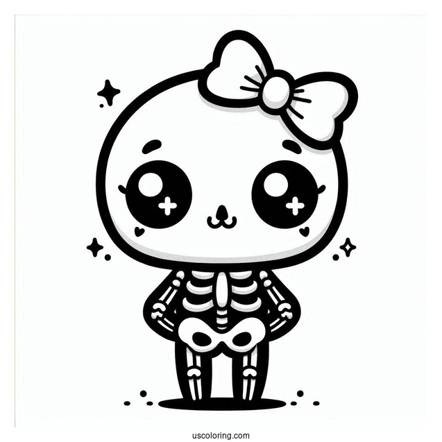 Kawaii Skeleton Coloring Page With Bow