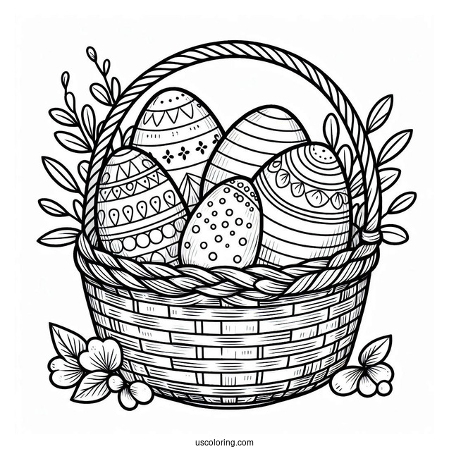 Easter Eggs In A Basket Coloring Page