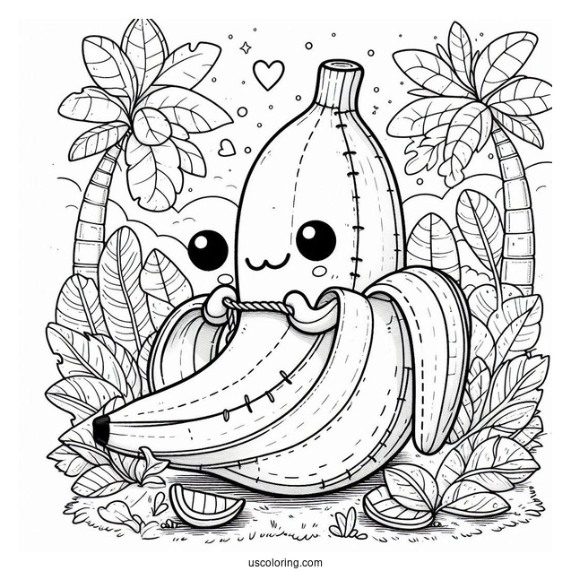 Stitch Peeling A Banana Coloring Page In The Forest