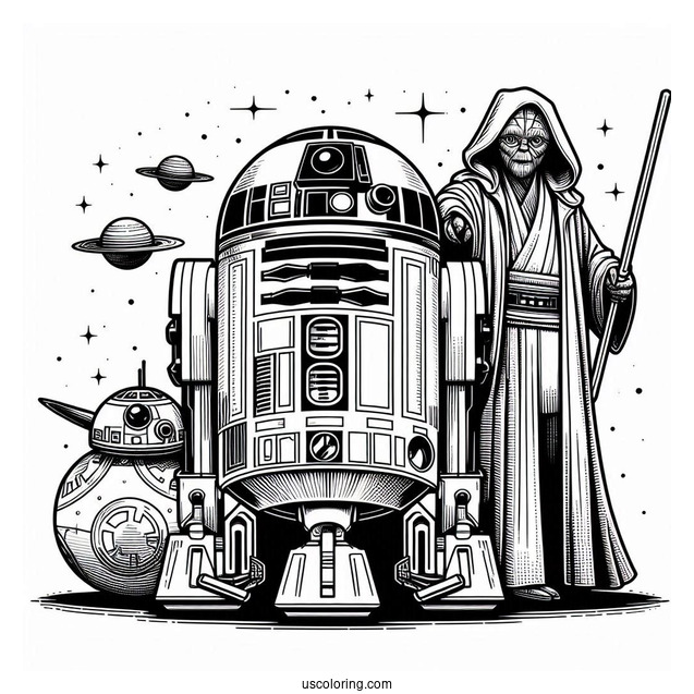 R2-D2 Coloring Page With Yoda