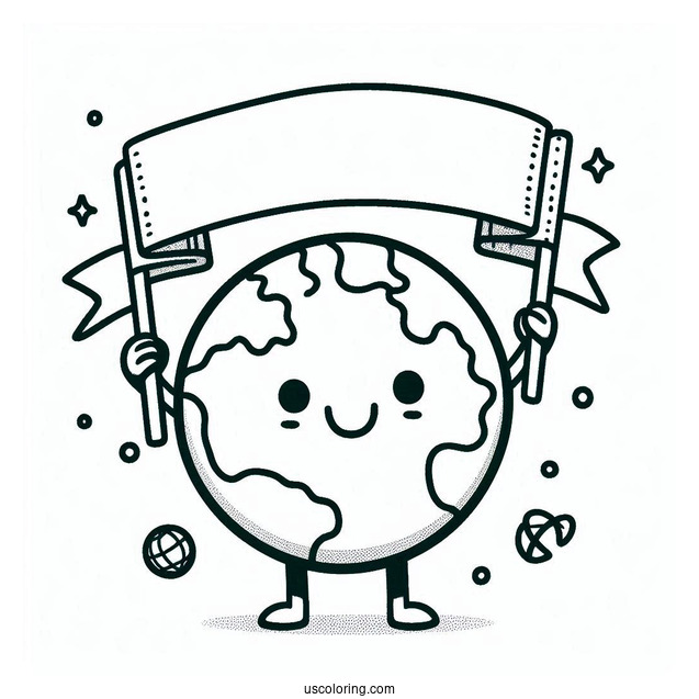 Cartoon Earth Holding Up Earth Day Banner Coloring Page