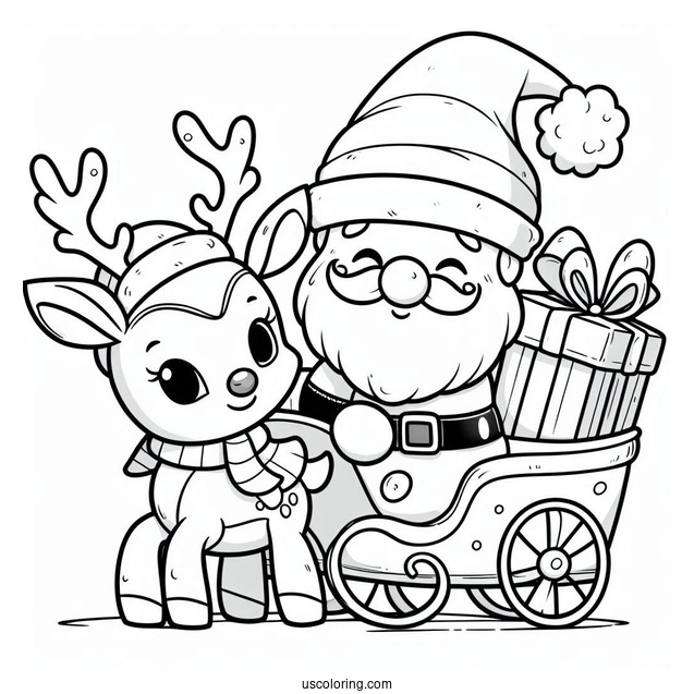 Cartoon Santa And Rudolph Coloring Sheet