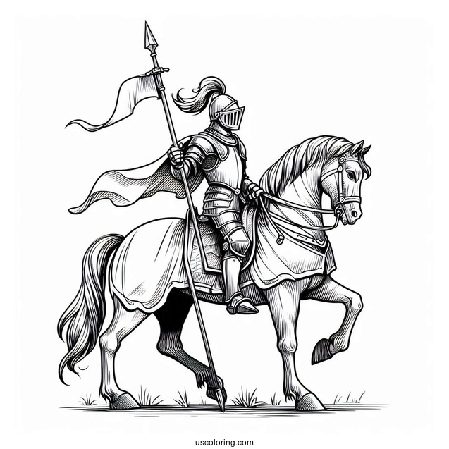 Knight On Horse Carrying A Lance Coloring Sheet