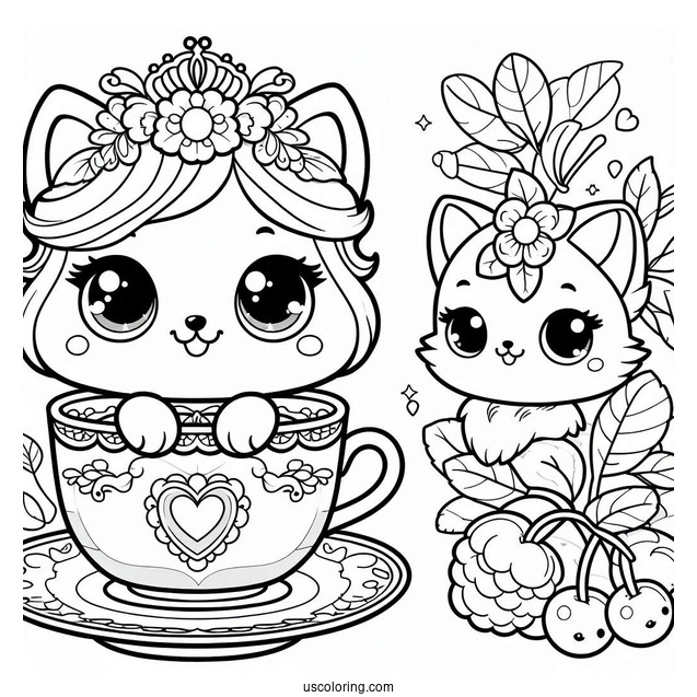 Kawaii Palace Pets Coloring Page Of Teacup And Berry For Kids