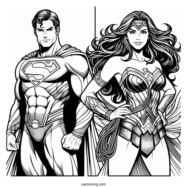 Superman And Wonder Woman Coloring Sheet