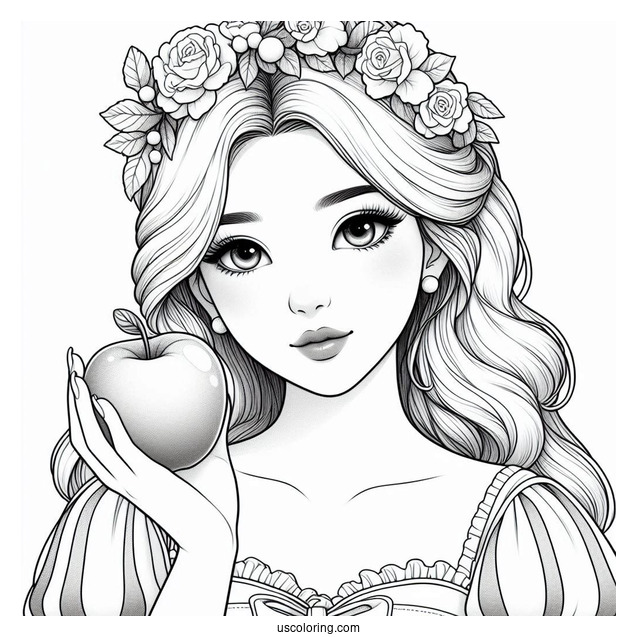 Princess Coloring Page Of Realistic Snow White Holding Apple