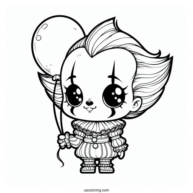 Scary Chibi Pennywise Holding A Balloon Coloring Page For Kids