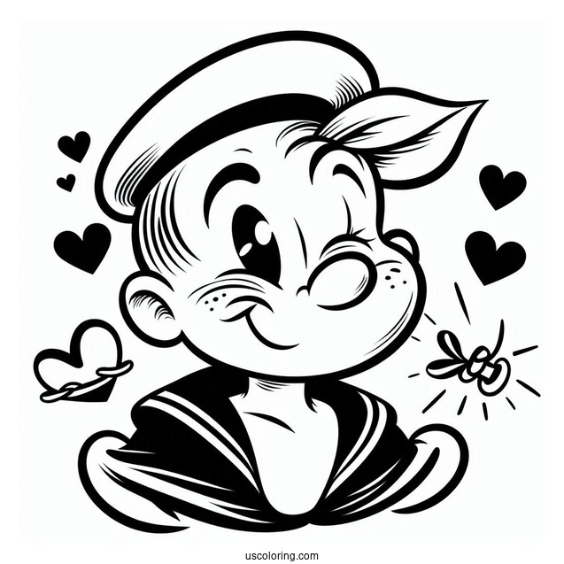 Popeye Coloring Page Of Olive Oyl With Heart Beating