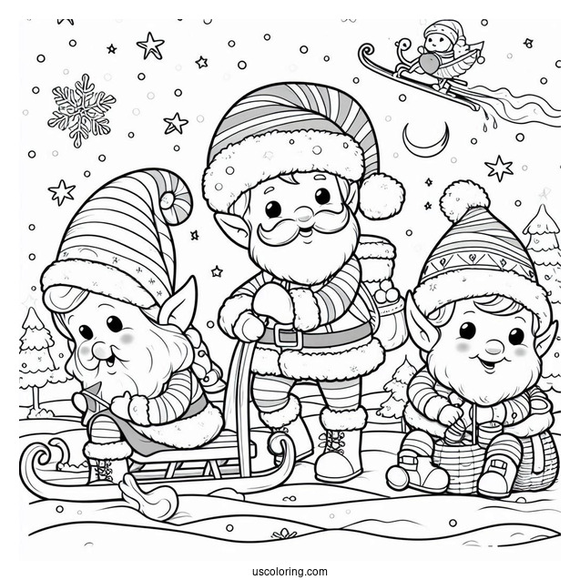 Santa s Elves Working In The North Pole Coloring Page