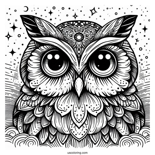 Owl With Intense Eyes Under Starlight