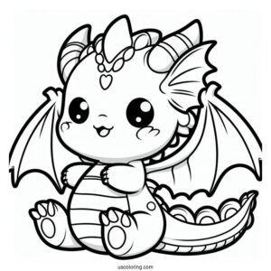 Coloring Sheet Of An Adorable Kawaii Dragon