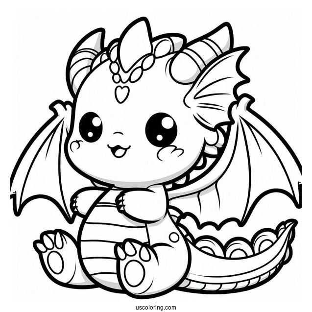 Coloring Sheet Of An Adorable Kawaii Dragon