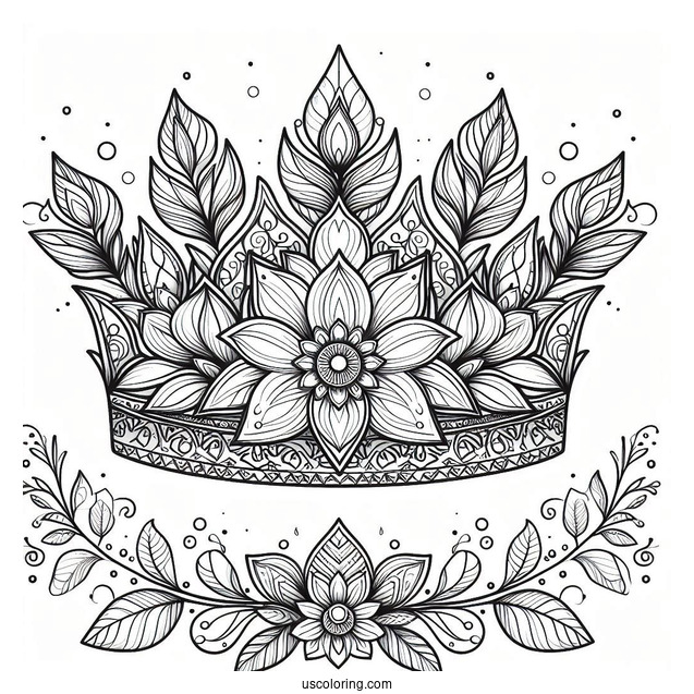 Fantasy Flower Crown Coloring Page with Elegant Petal Patterns For Kids