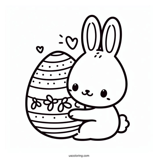Happy Easter Bunny Coloring Page Hugging Egg