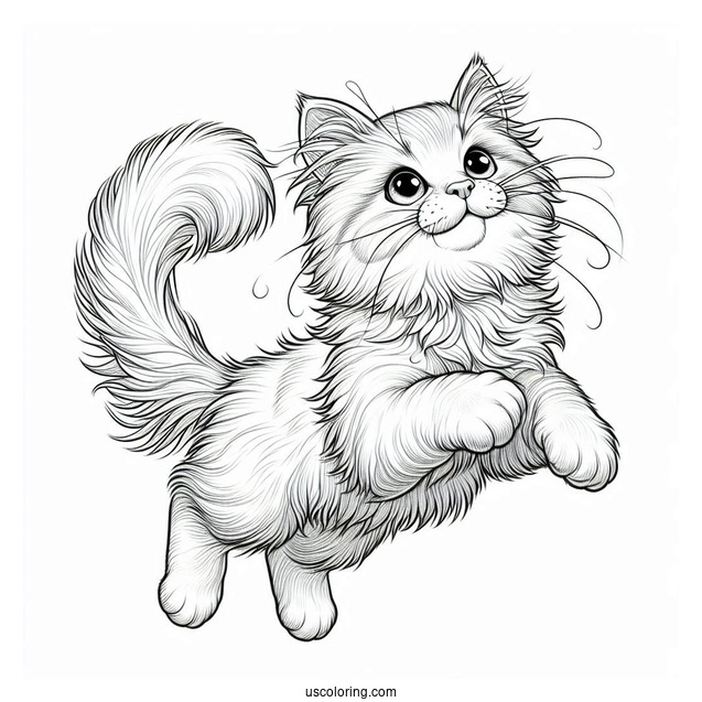 Realistic Cat In Mid Air Coloring Page
