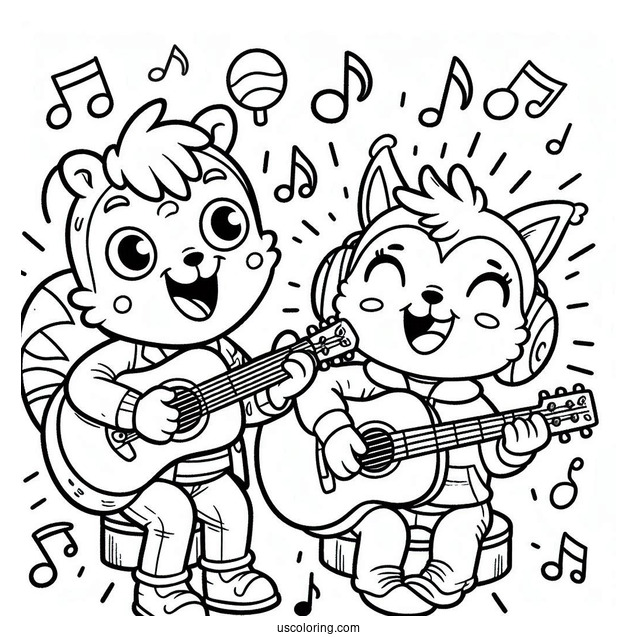 Sing Coloring Page Of Johnny And Ash Playing Music For Preschoolers