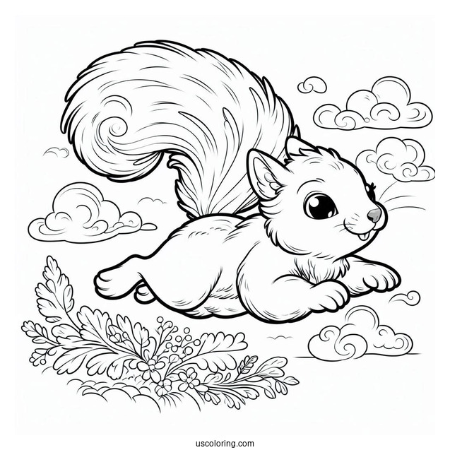 Simple Squirrel Coloring Page Gliding In the Air
