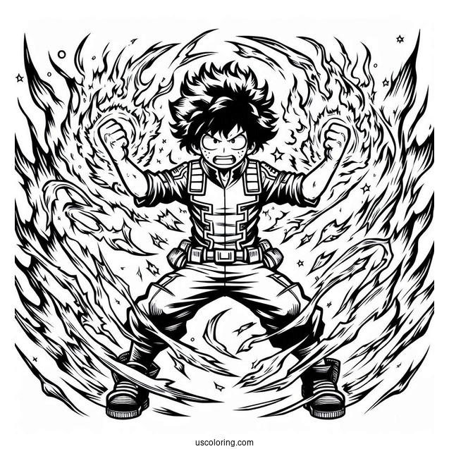Deku Coloring Page In Battle