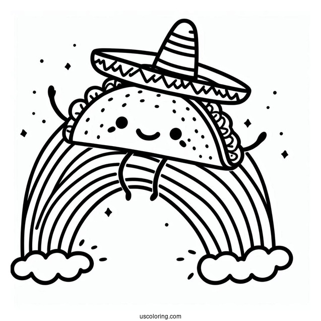 Taco With A Sombrero Climbing A Rainbow