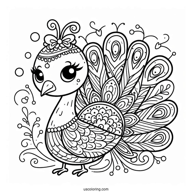 Cute Peacock Coloring Picture For Preschoolers