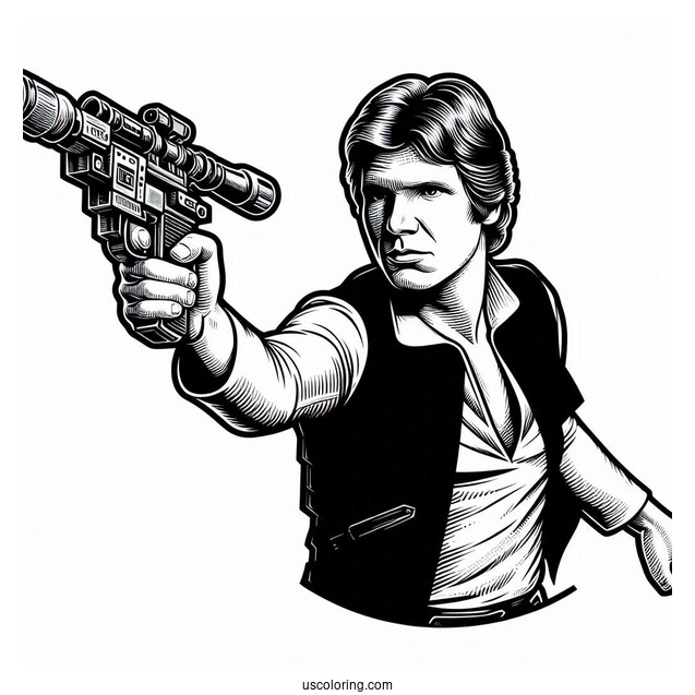 Han Solo Shooting Blaster Pistol Coloring Sheet