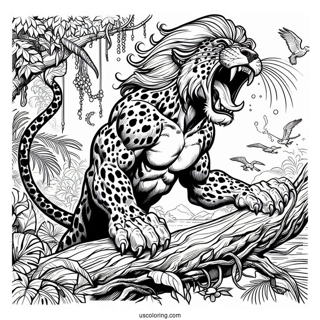 Tarzan Coloring Page Of Sabor The Leopard Roaring