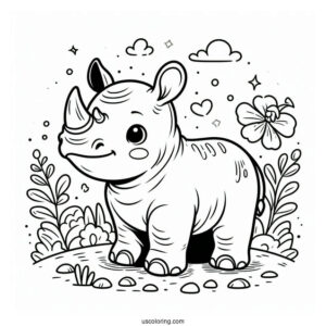 Baby Rhino Coloring Page For Kids