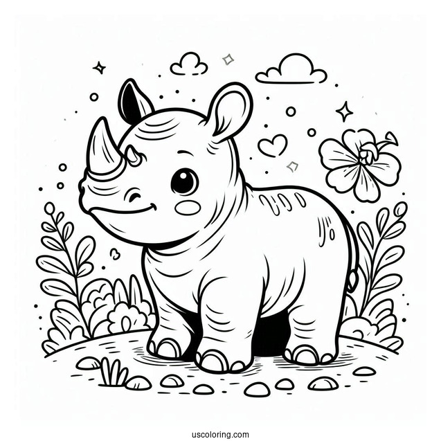 Baby Rhino Coloring Page For Kids