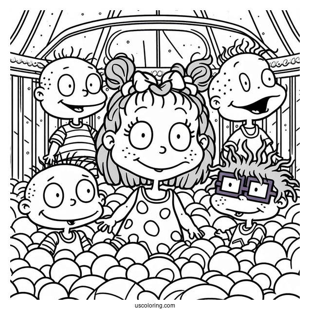 Rugrats Coloring Page Of Tommy, Chuckie, Angelika, Susie, And Dil In Ball Pit