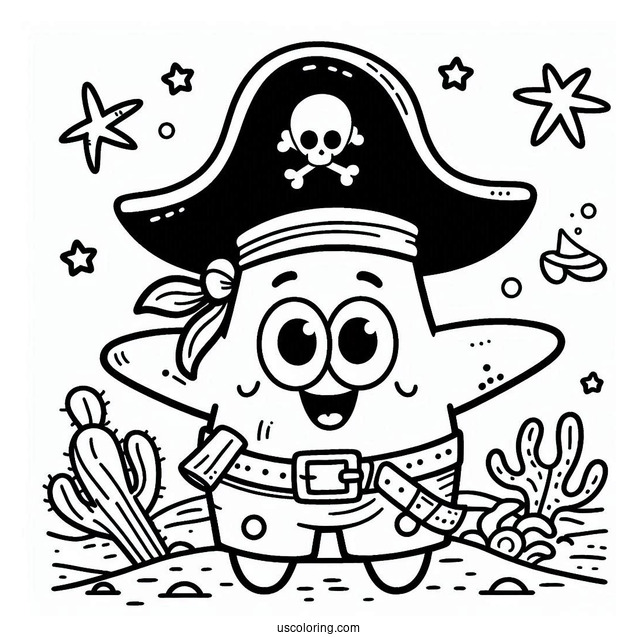 Easy Outline Of Pirate Patrick Star Coloring Page For Kids