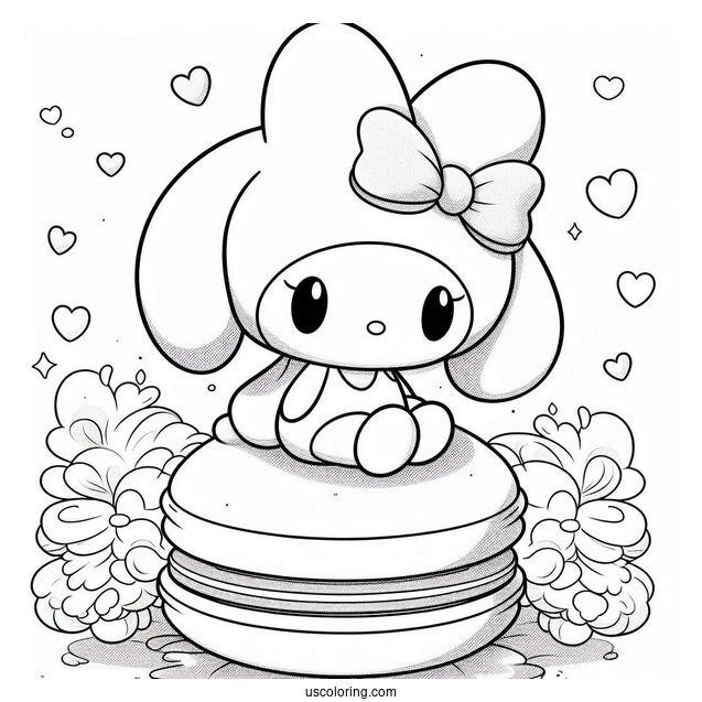 My Melody Coloring Page Sitting On Top Of Macaron