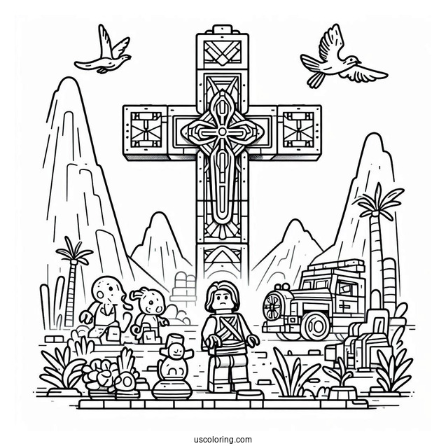 Fun Lego Cross Coloring Page For Kids