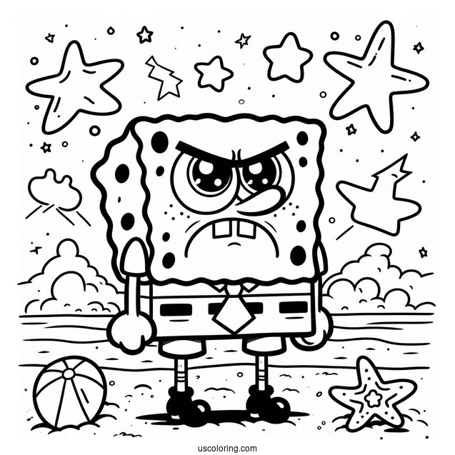 SpongeBob Coloring Page Of Frowning Sam Star In Bikini Bottom
