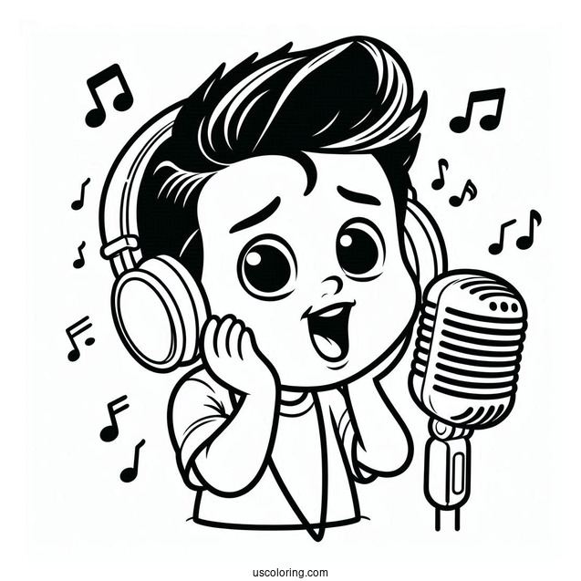 Sing Coloring Page Of Easy Johnny With Earphones On