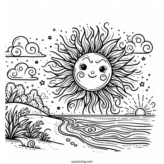 Big Sun Shining Over The Beach