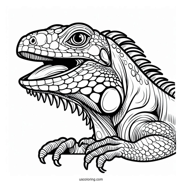 Lizard Coloring Page of Green Iguana With Mouth Open
