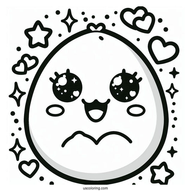 Tamagotchi Coloring Page Of Smiling Mametchi With Hearts And Stars