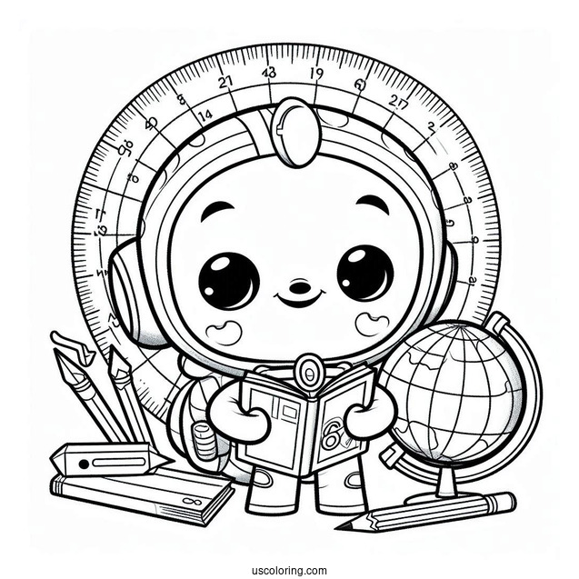 Octonauts Coloring Page Of Inkling Holding Book, Pencil, Protractor And Globe