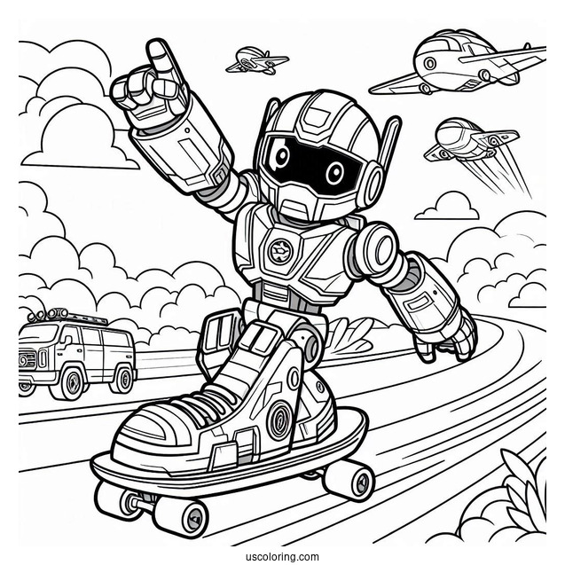 Rescue Bots Coloring Page Of Cody Burns Skateboarding