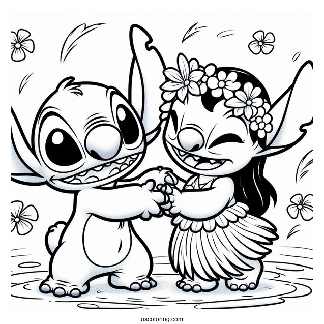 Coloring Page Of Lilo And Stitch Dancing