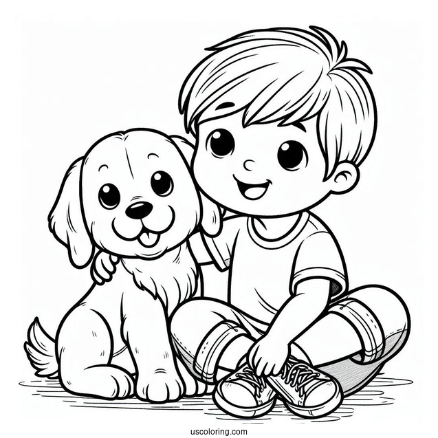 Coloring Page Of Boy With His Dog Best Friend