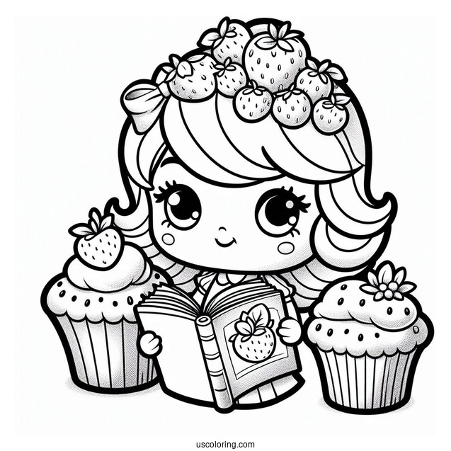 Strawberry Shortcake Coloring Page of Easy Blueberry Muffing Holding Book