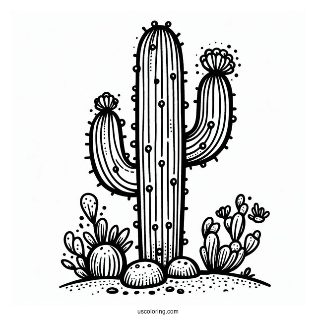 Simple Outline Of a Saguaro Cactus To Color