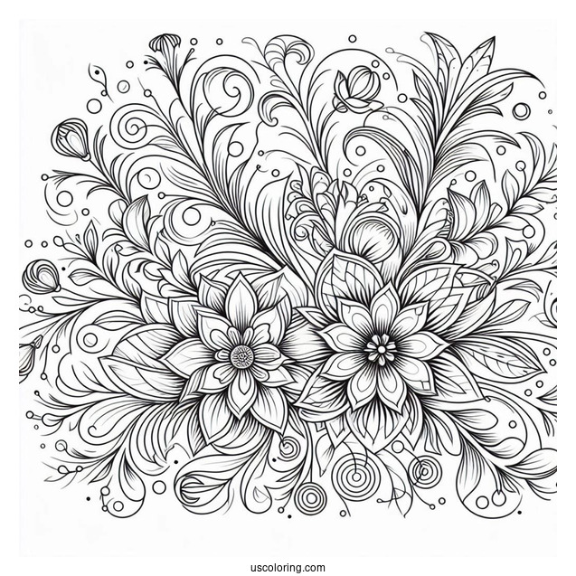 Circles And Flowers Pattern Coloring Page