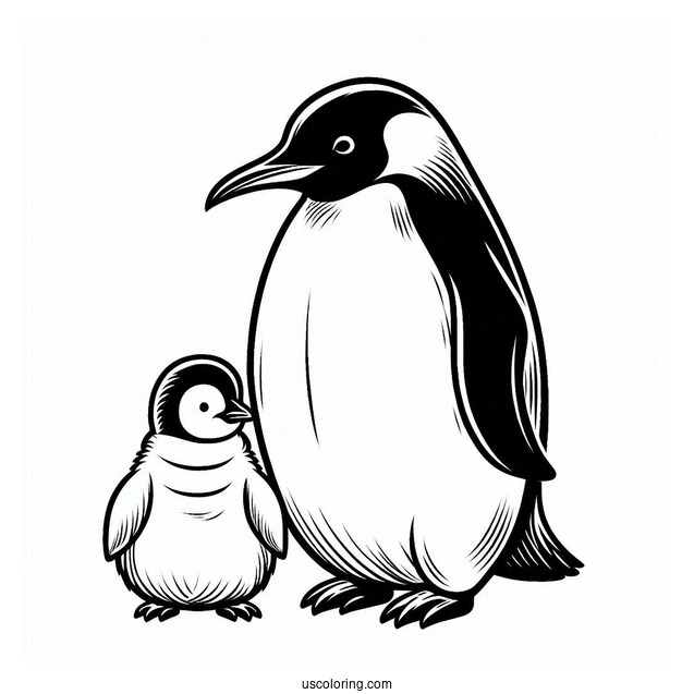 Two King Penguins With Baby Coloring