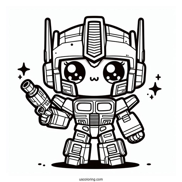 Kawaii Chibi Optimus Prime Coloring Page Holding Ion Blaster For Preschoolers