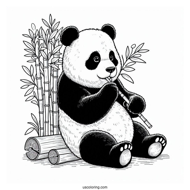 Giant Panda Sitting And Eating Bamboo