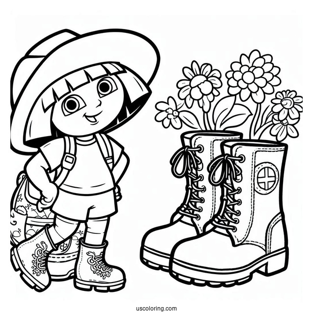 Easy Coloring Page Of Dora And Boots